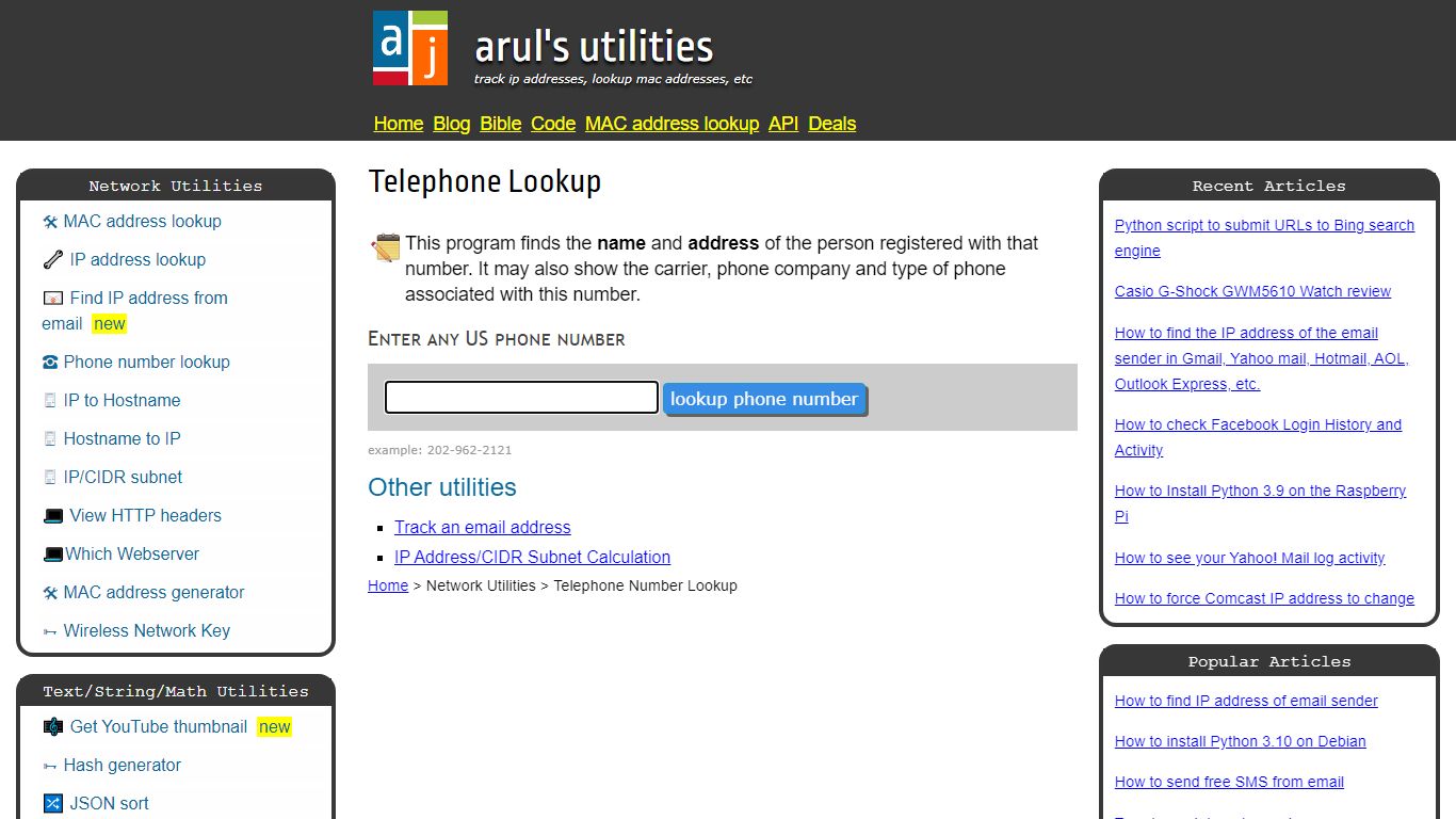 Look up phone number - Arul John